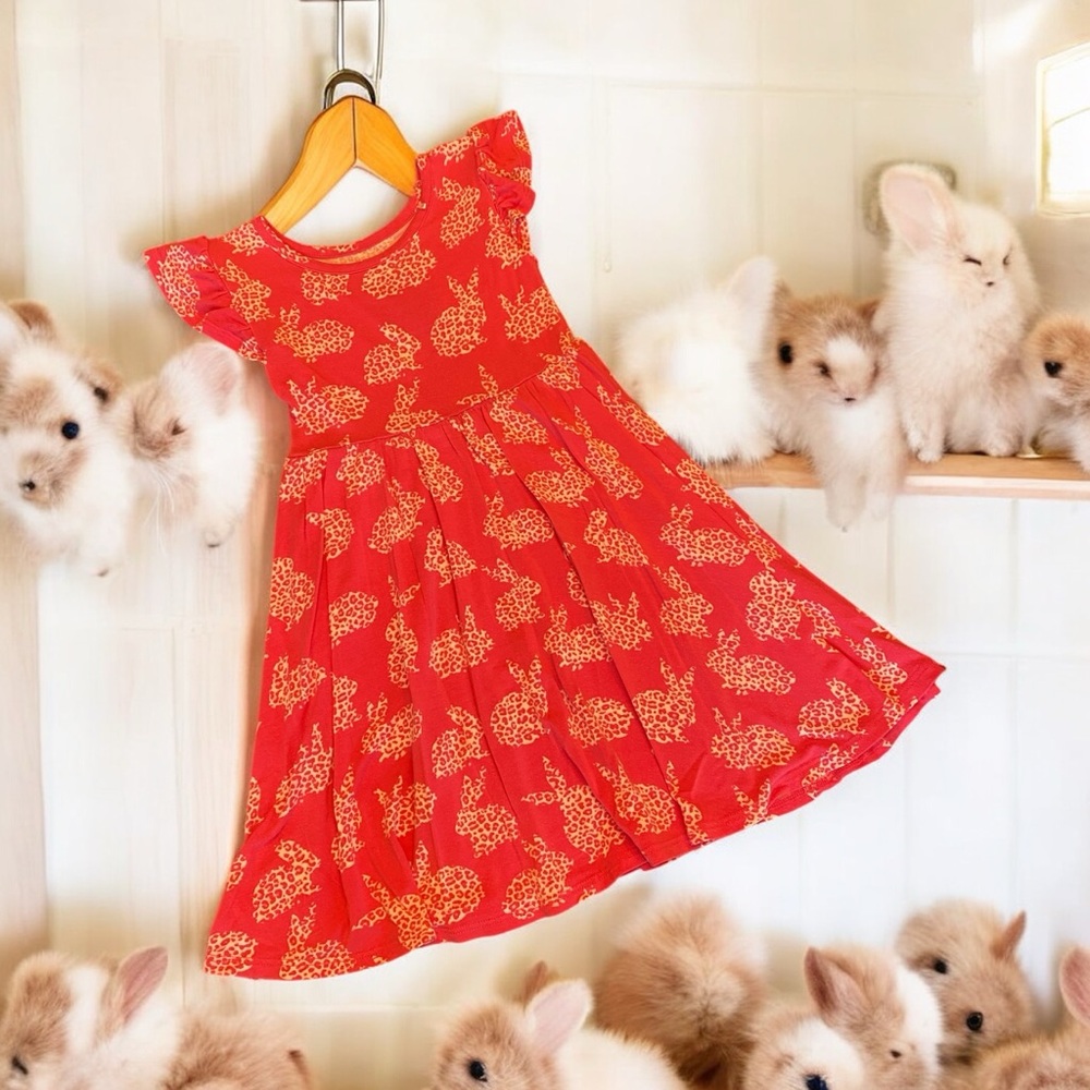 Posh Peanut Lana Bunny Pink Ruffled Cap Sleeve Twirl Dress 2T